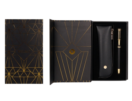 Pluma y estuche Belius soiree color art deco negro y dorado tinta BB258 , negro dorado, imagen 5 mini