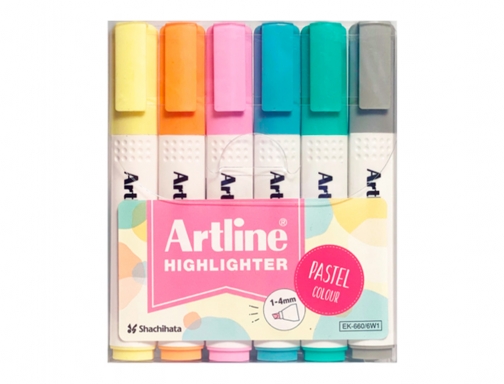 Rotulador Artline fluorescente ek-660 colores pastel bolsa de 6 unidades colores surtidos EK660BW6 PASTEL BOLSA 6, imagen 2 mini