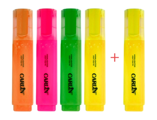 Rotulador Carlin fluorescente punta biselada caja de 5+1 unidades colores surtidos RT76, imagen 4 mini
