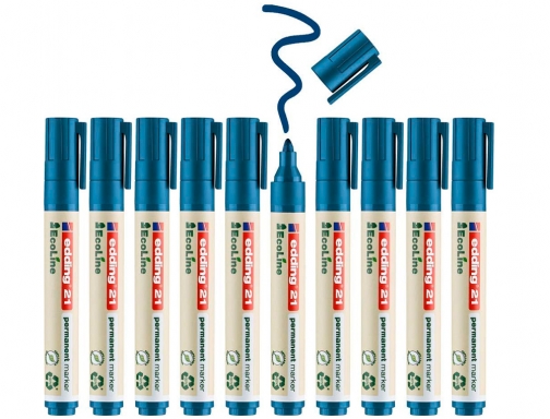 Rotulador Edding 21 marcador permanente ecoline 90% reciclado color azul punta redonda 21-03, imagen 4 mini
