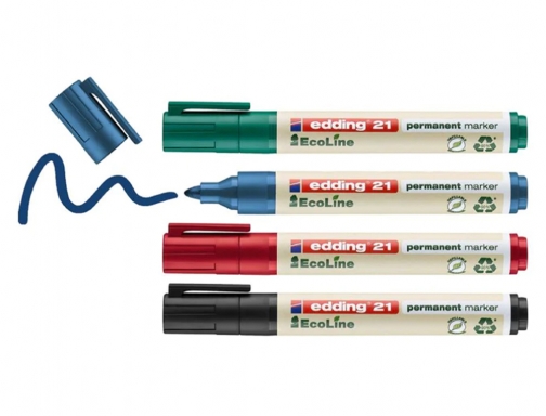 Rotulador Edding 21 marcador permanente ecoline 90% reciclado bolsa 4 colores surtidos 21-4-S, imagen 3 mini