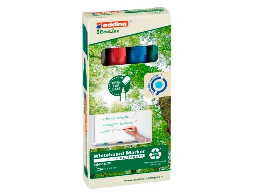 Rotulador Edding 28 para pizarra blanca ecoline 90% reciclado bolsa 4 colores 28-4-S , surtidos, imagen 4 mini