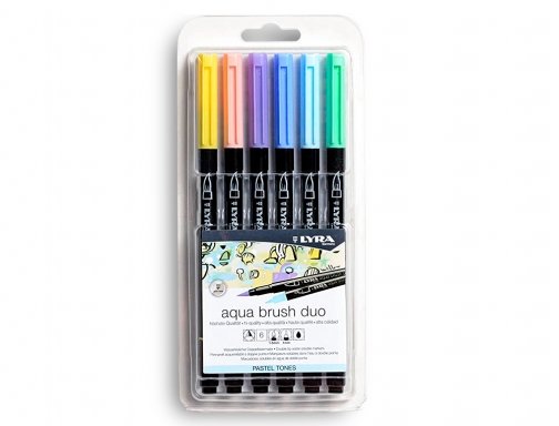 Rotulador Lyra aqua brush acuarelable doble punta y pincel tonos pastel blister L6521061 , 6 colores, imagen 2 mini