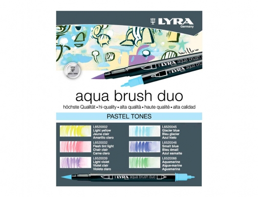 Rotulador Lyra aqua brush acuarelable doble punta y pincel tonos pastel blister L6521061 , 6 colores, imagen 3 mini