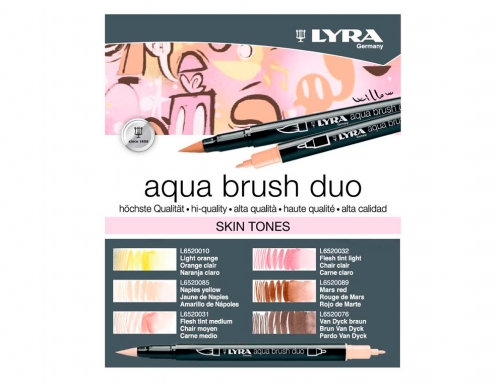 Rotulador Lyra aqua brush acuarelable doble punta y pincel tonos piel blister L6521062 , 6 colores, imagen 3 mini