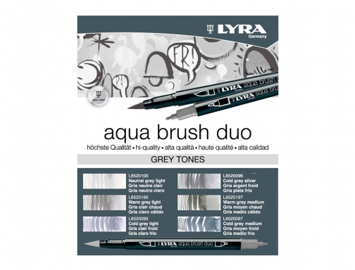 Rotulador Lyra aqua brush acuarelable doble punta y pincel tonos grises blister L6521063 , 6 colores, imagen 3 mini