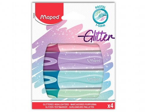 Rotulador Maped fluorescente peps pastel con glitter estuche de 4 unidades colores 742046 , surtidos, imagen 2 mini