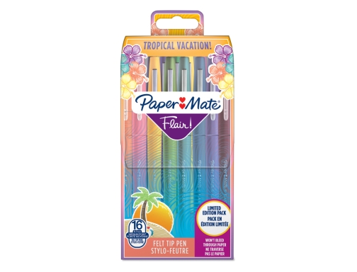 Rotulador paper mate flair original punta fibra tropical estuche rigido de 16 Papermate 2061396 , surtidos, imagen 2 mini