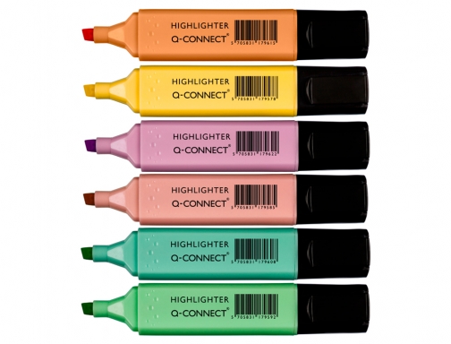 Rotulador Q-connect fluorescente pastel punta biselada estuche de 6 unidades colores surtidos KF17963, imagen 2 mini