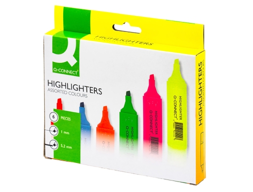 Rotulador Qconnect fluorescente punta biselada caja de 6 unidades colores surtidos KF01909, imagen 2 mini