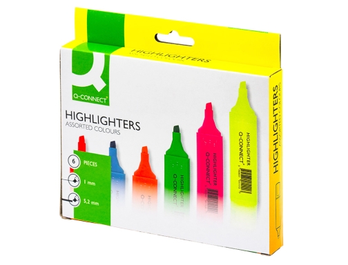 Rotulador Q-connect fluorescente punta biselada caja de 6 unidades colores surtidos KF01909, imagen 2 mini