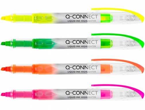 Rotulador Q-connect fluorescente punta biselada tinta liquida bolsa de 4 unidades colores KF16127 , surtidos, imagen 2 mini