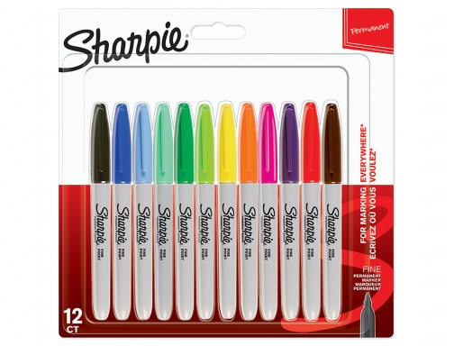 Rotulador Sharpie permanente fino blister 12 unidades colores surtidos 2065404, imagen 2 mini
