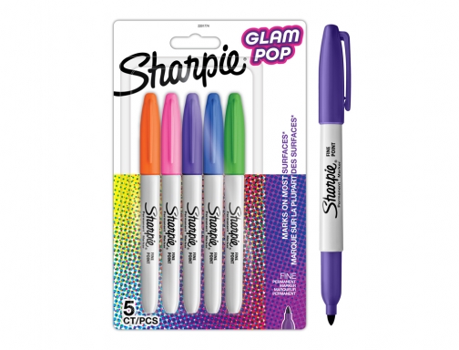 Rotulador Sharpie permanente fino glam pop blister de 5 unidades colores surtidos 2201774, imagen 3 mini