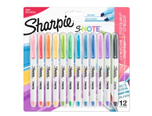 Rotulador Sharpie permanente s-note punta biselada trazo 1,2 3,87 mm blister 12 2138233 , surtidos, imagen 2 mini