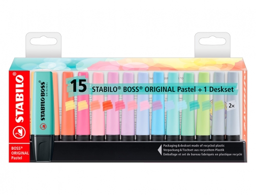 Rotulador Stabilo boss fluorescente 70 pastel deskset estuche de 15 unidades colores 7015-02-5 , surtidos, imagen 4 mini