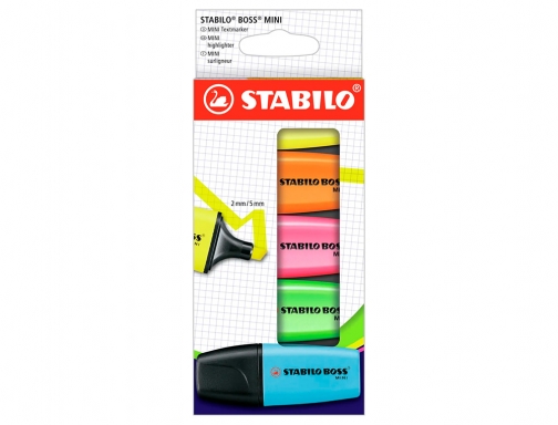 Rotulador Stabilo boss mini estuche de 5 unidades amarillo azul naranja rosa 07 5-2-01 , surtidos, imagen 3 mini