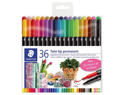 Rotulador Staedtler permanente doble punta 3187 estuche de 36 unidades colores surtidos 3187 TB36, imagen 2 mini