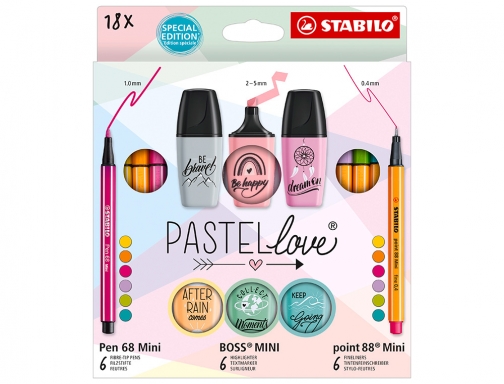 Set Stabilo pastel love mini world pen 68 point 88 boss 18 77 5-8-5 , surtidos, imagen 3 mini