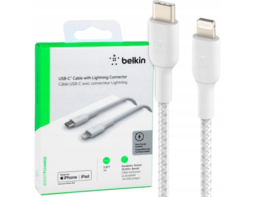 Cable trenzado Belkin CAA004BT1MWH usb-c a lightning boost charge largo 1 m, imagen 5 mini