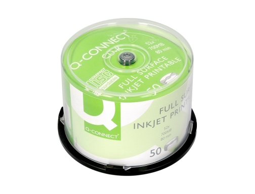 Cd-r Q-connect con superficie 100% imprimible para inkjet capacidad 700mb duracion 80minvelocidad KF18020, imagen 2 mini