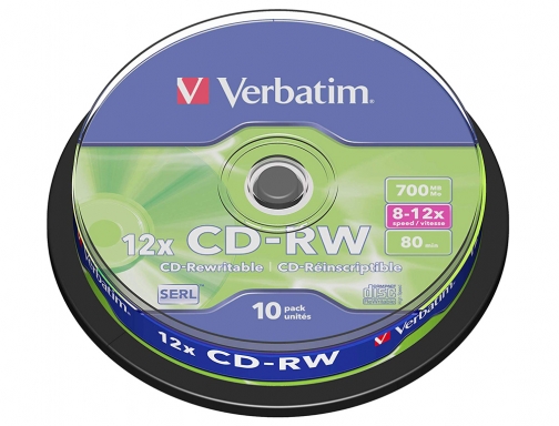 Cd-rw Verbatim serl capacidad 700mb velocidad 12x 80 min tarrina de 10 43480, imagen 2 mini