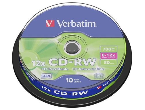 Cdrw Verbatim serl capacidad 700mb velocidad 12x 80 min tarrina de 10 43480, imagen 2 mini