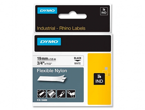 Cinta Dymo rhino nylon flexible blanco -negro 19mmx 3,5 mt tape label 18489, imagen 2 mini