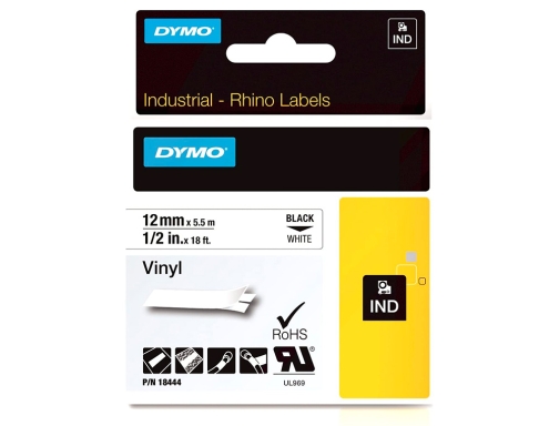 Cinta Dymo vinilo blanco 12mm x 5,5mt para etiquetadora rhino 18444, imagen 2 mini