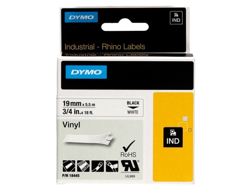 Cinta Dymo vinilo blanco 19mm x 5,5mt para etiquetadora rhino 18445, imagen 2 mini