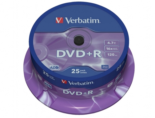 Dvd+r Verbatim capacidad 4.7gb velocidad 16x 120 min tarrina de 25 unidades 43500, imagen 2 mini