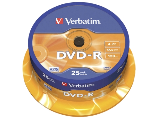 Dvd-r Verbatim capacidad 4.7gb velocidad 16x 120 min tarrina de 25 unidades 43522, imagen 2 mini