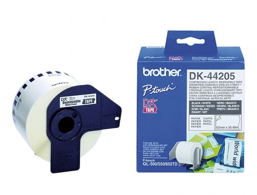 Etiqueta Brother DK44205 cinta papel continuo adhesiva removible blanca 62x30,48 mt, imagen 2 mini