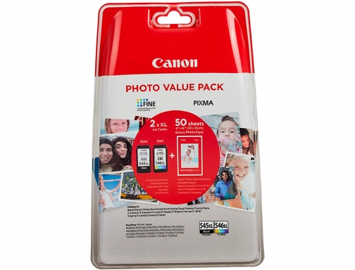 Ink-jet Canon photo value pack negro color PG-545XL + cl546XL + 50 8286B006, imagen 2 mini