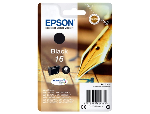 Ink-jet Epson 16 wf2010w wf2510wf wf2520nf wf2530wf wf2540wf negro 175 pag C13T16214012, imagen 2 mini