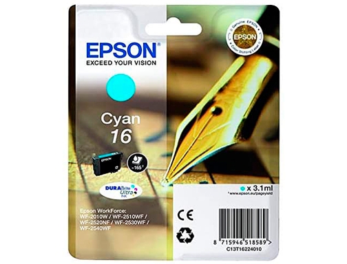 Ink-jet Epson 16 wf2010w wf2510wf wf2520nf wf2530wf wf2540wf cian 175 pag C13T16224012, imagen 2 mini