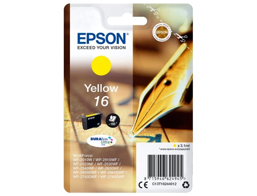 Ink-jet Epson 16 wf2010w wf2510wf wf2520nf wf2530wf wf2540wf amarillo 175 pag C13T16244012, imagen 2 mini