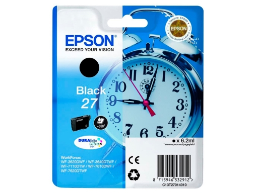 Ink-jet Epson 27 wf 3620 3640 7110 7610 7620 negro 350 pag C13T27014012, imagen 2 mini