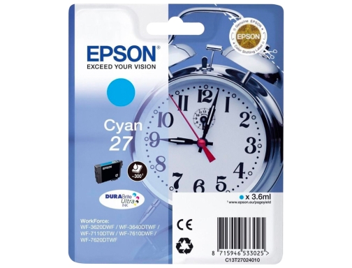 Ink-jet Epson 27 wf3620 7110 7610 7620 cyan 300 pag C13T27024012, imagen 2 mini