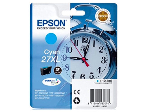 Ink-jet Epson 27XL wf3620 7110 7610 7620 cyan 1.100 pag C13T27124012, imagen 2 mini