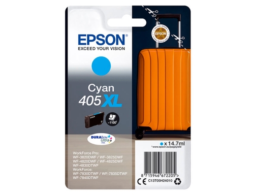 Ink-jet Epson 405 XL wf-3820dwf wf-4820dwf wf-7830dtwf wf-7840dtwf alta capacidad cian C13T05H24010, imagen 2 mini