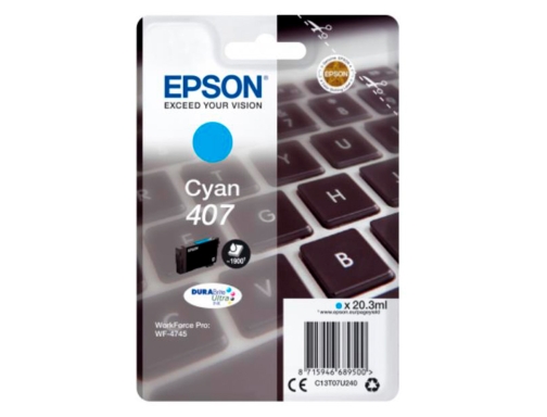 Ink-jet Epson 407l clavier wf-4745 series cian 1900 paginas C13T07U240, imagen 2 mini