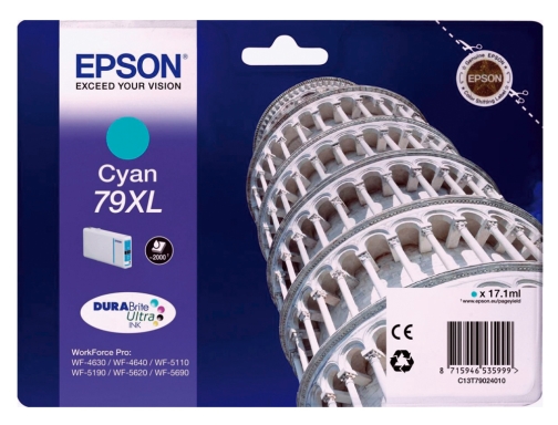 Ink-jet Epson 79XL wf 4630 4640 5110 -5190 5620 5690 cian - C13T79024010, imagen 2 mini