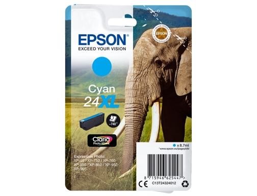 Ink-jet Epson claria photo hd ink cian 24XL expression photo xp-760 950 C13T24324012, imagen 2 mini