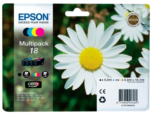 Ink-jet Epson multipack t18 negro amarillo cyan y magenta xp-102 px-202 px-205xp-305 C13T18064012, imagen 2 mini