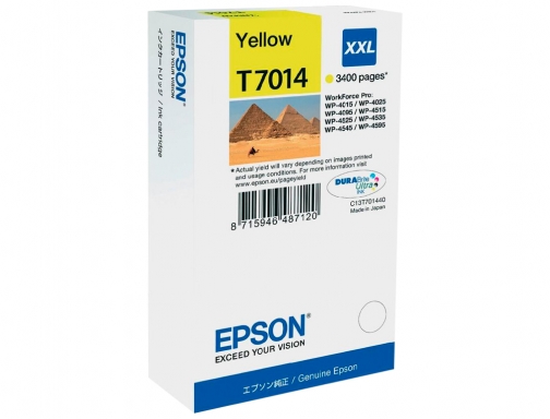 Ink-jet Epson stylus t7014 amarillo XL wp-4000 4500 capacidad 3400 pag C13T70144010, imagen 2 mini