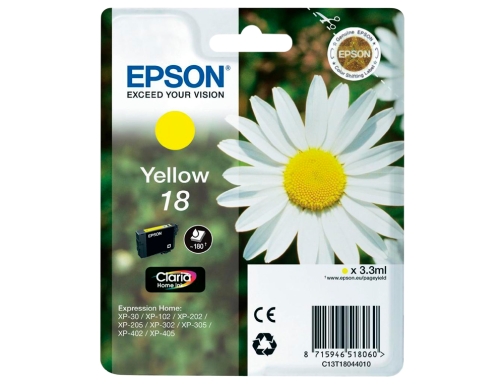 Ink-jet Epson t18 amarillo expression home xp-102 xp-205 xp-305 xp-405 capaciidad 180 C13T18044012, imagen 2 mini