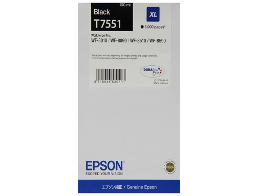 Ink-jet Epson t551 workforce pro wf-8010 wf-8090 wf-8090 d3twc wf-8510 wf-8590 wf-8590 C13T755140, imagen 2 mini