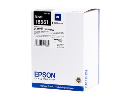 Ink-jet Epson t8661 negro XL wf-m5190dw m5690dwf C13T866140, imagen 3 mini