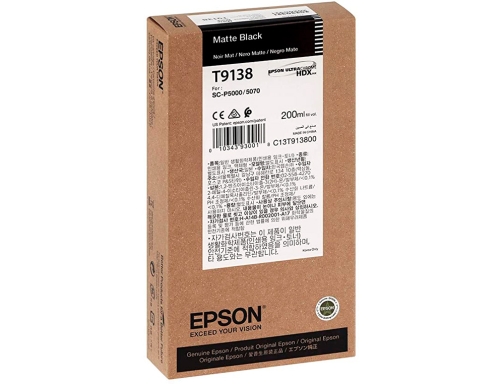 Ink-jet Epson t9138 matte negro ink 200ml C13T913800, imagen 2 mini